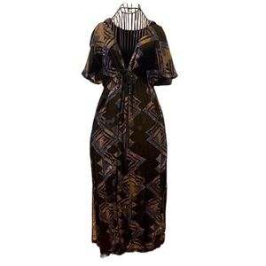 Free People Black, Blue, and Gray hooded maxi dress.